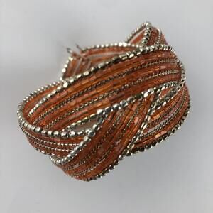Beautiful Orange Cuff Wrap Bracelet Beads 1 1/2" Wide Made In India Handmade